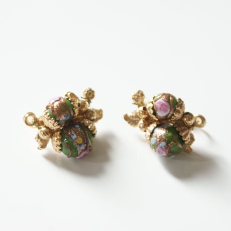Special price【スペシャル プライス】ローズ薔薇 グリーン ガラス イヤリング/ ヴィンテージジュエリー・アクセサリー