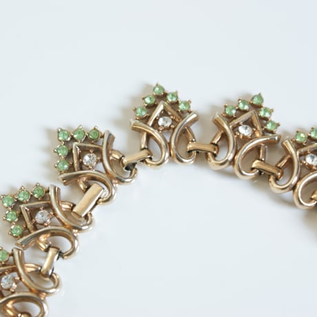 TRIFARIトリファリ /アルフレッド・フィリップ/ライムグリーン ラインストーン  ネックレス＆イヤリングセット/ ヴィンテージ・コスチュームジュエリー