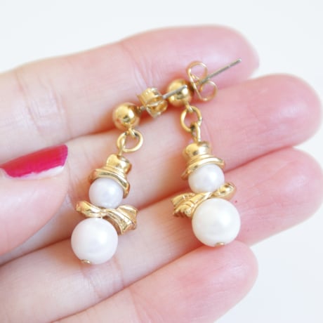 Special price【スペシャル プライス】AVONエイボン パール スノーマン 雪だるま ピアス/ ヴィンテージジュエリー・アクセサリー