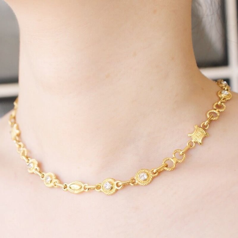 CELINE ゴールド チェーンネックレス 中古・古着通販】CELINE (セリーヌ) マカダムモチーフチェーン