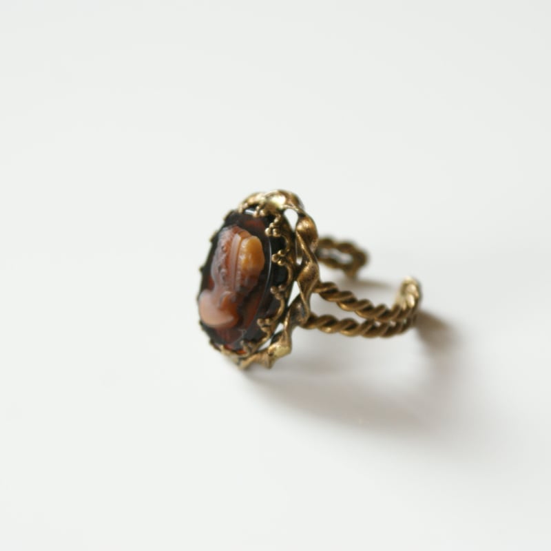 W.germany西ドイツ製 ブラウン カメオ ガラス リング指輪