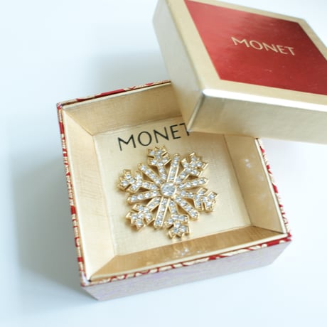 【アメリカ買付】MONETモネ スノーフレーク 雪の結晶 ラインストーン ブローチ BOX付き/ ヴィンテージジュエリー