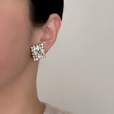 【フランス買付】マーキスカット フラワー ラインストーン イヤリング/ ヴィンテージ・コスチュームジュエリー