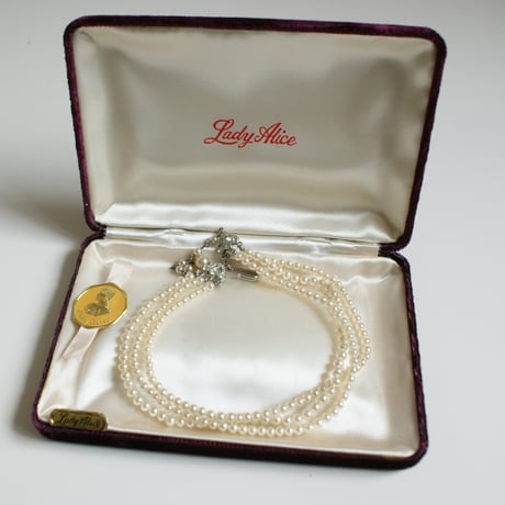 【New Vintage Stock】アメリカ買付 LADY ALICE アールデコ クラスプ パール ３連チョーカーネックレスBOX箱付き / アンティーク・コスチュームジュエリー