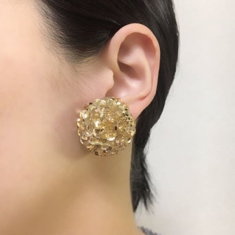 ゴールド スパンコール ビーズ ドーム型 イヤリング / ヴィンテージアクセサリー