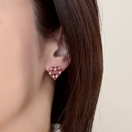 AVONエイボン ルビーレッド ラインストーン ハート ピアス/ ヴィンテージジュエリー・アクセサリー