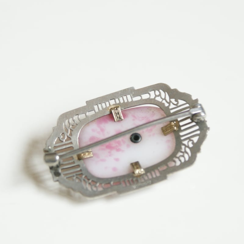 KREMENTZクレメンツ アールデコ フィリグリー ピンクガラス フラワー