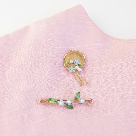 KREMENTZクレメンツ 14KTゴールドフィルド 真珠 Forget me not 勿忘草  ブローチ/ ヴィンテージジュエリー ・アクセサリー