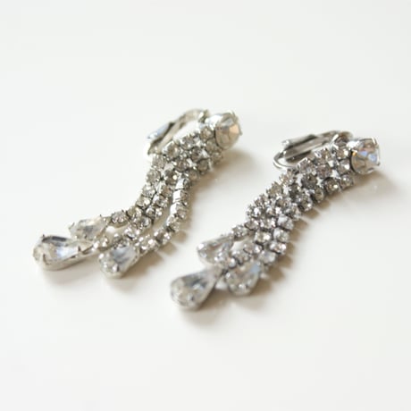 3連 クリア ラインストーン ドロップ イヤリング / ヴィンテージ・コスチュームジュエリー