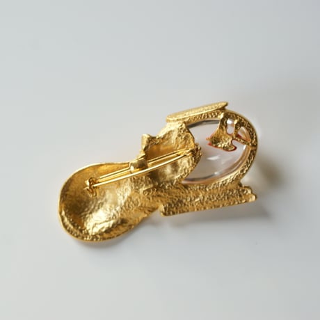 【New Vintage Stock】JJジェイジェイ 猫 キャット 金魚鉢 ブローチ/ ヴィンテージ・コスチュームジュエリー