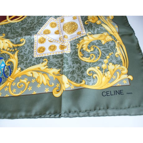 【アメリカ買付】CELINE セリーヌ イタリア製 100％シルク  ホワイトタイガー コスチュームジュエリー モチーフ スカーフ/ ヴィンテージ レディース ファッション