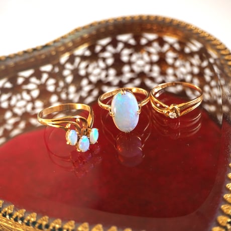 K18YG 大粒オパール 和彫 リング指輪 / ヴィンテージジュエリー・アクセサリー
