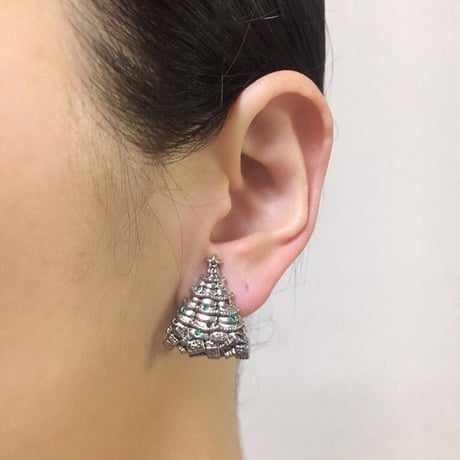 クリスマスツリー プレゼント シルバートーン イヤリング / ヴィンテージジュエリー・アクセサリー