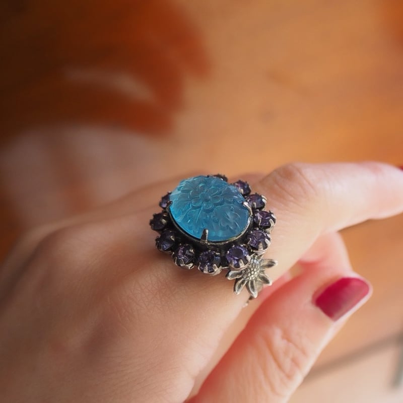 フランス アンティーク リング 指輪 ガラス パール パープル 鑑別書