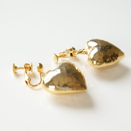 ハンマリング ゴールド ハート イヤリング / ヴィンテージアクセサリー