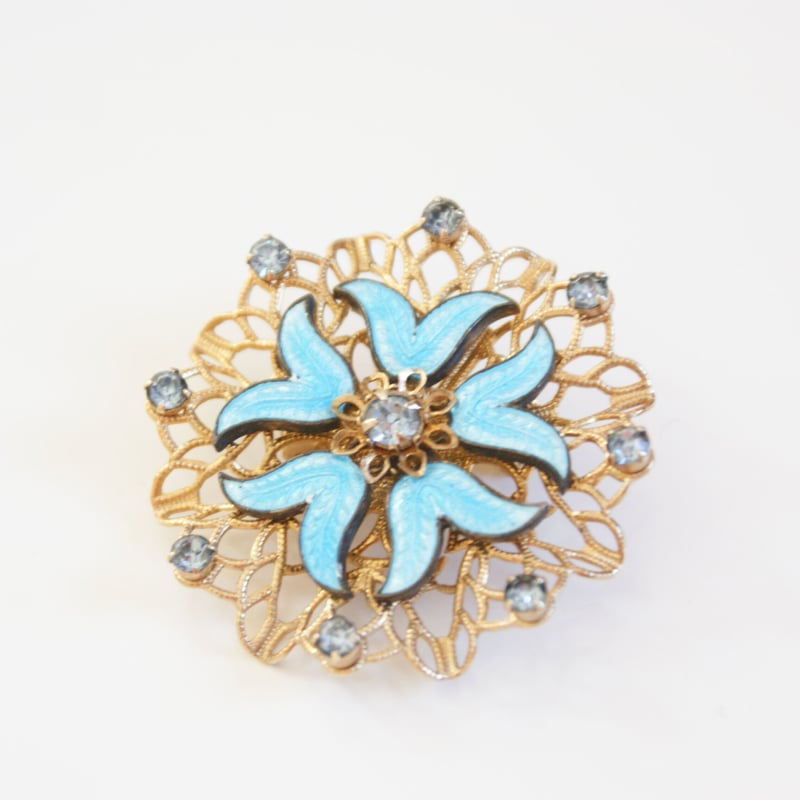 ガラスエナメル ブルー ブローチ / ヴィンテージ・コスチューム
