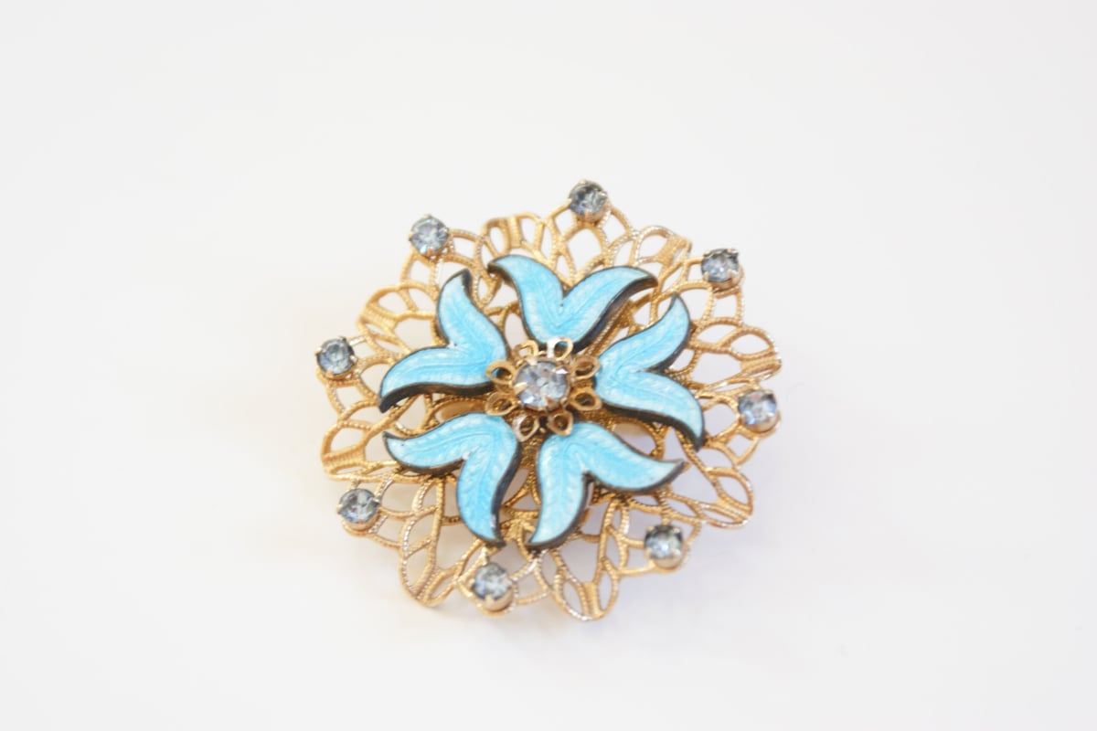 ガラスエナメル ブルー ブローチ / ヴィンテージ・コスチューム
