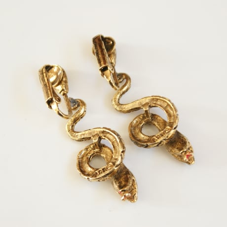ART エナメル スネーク レッドアイズ イヤリング/ ヴィンテージ・コスチュームジュエリー