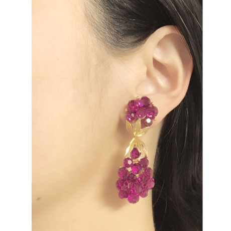 TRIFARIクラウントリファリ フューシャピンク ラインストーン ブローチ＆イヤリング セット / ヴィンテージアクセサリー・コスチュームジュエリー