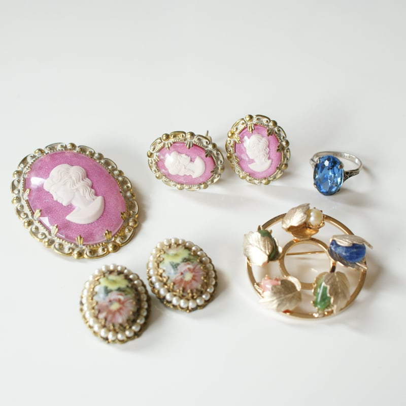 GERMANY 西ドイツ製 ピンクカメオ イヤリング/ ヴィンテージ 