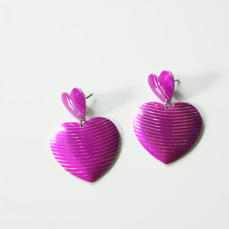 Special price【スペシャル プライス】フューシャピンク ストライプ ハート ピアス / ヴィンテージアクセサリー