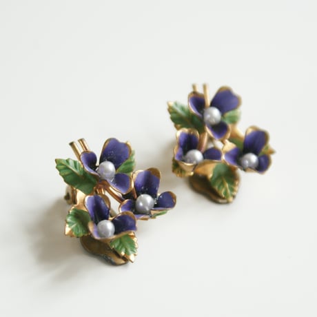 オーストリア製 スミレ エナメル イヤリング/ ヴィンテージ・アンティークジュエリー