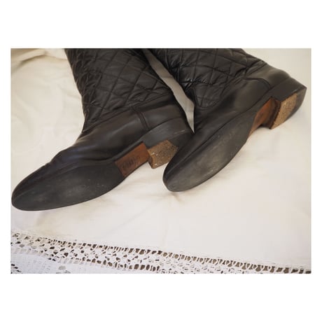 POLLINI ポリー二 イタリア製 レザー キルティング ロング乗馬ブーツ/ ヴィンテージ レディース ファッション