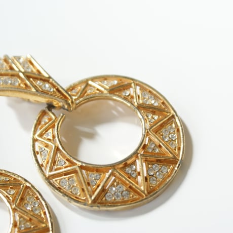 ゴールドフープ ラインストーン イヤリング/ ヴィンテージ ・コスチュームジュエリー