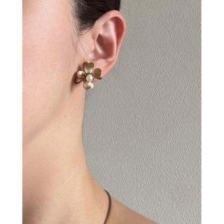KREMENTZクレメンツ ハナミズキ フラワー K14GF 真珠 イヤリング BOX箱付/ ヴィンテージジュエリー ・アクセサリー