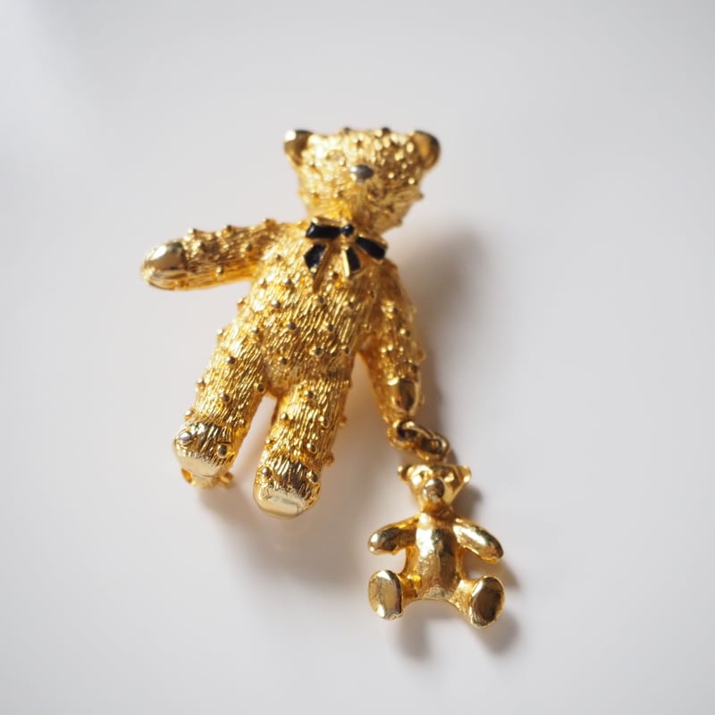 テディベア エナメル リボン ブローチ / ヴィンテージ・レトロ