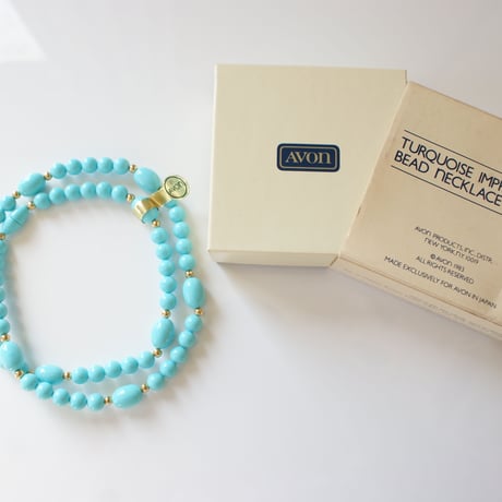 Special price【スペシャル プライス】AVONエイボン ターコイズブルー ロングネックレス箱BOX付き / ヴィンテージアクセサリー