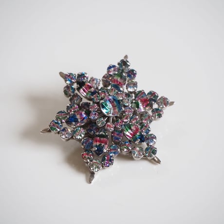 【イギリス買付】 アイリスガラス 雪の結晶 ブローチ/ ヴィンテージ・アンティークジュエリー