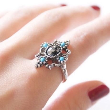 Special price【スペシャルプライス】ミラベラ  ターコイズ ブラック ストーン リング / ヴィンテージジュエリー・アクセサリー