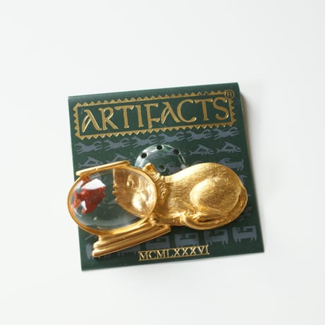 【New Vintage Stock】JJジェイジェイ 猫 キャット 金魚鉢 ブローチ/ ヴィンテージ・コスチュームジュエリー