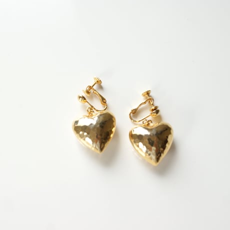 ハンマリング ゴールド ハート イヤリング / ヴィンテージアクセサリー