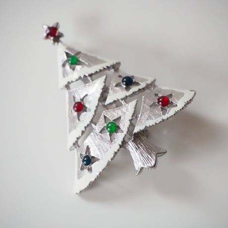 スター星 ホワイトスノー クリスマスツリー ブローチ  / ヴィンテージアクセサリー ・アクセサリー