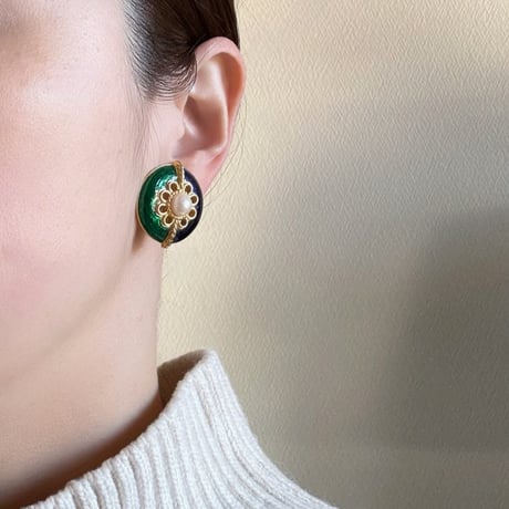 イギリス買付 エナメル パール イヤリング/ ヴィンテージアクセサリー
