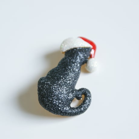 DANECRAFTデーンクラフト 猫 ラメキャット クリスマス ブローチ  / ヴィンテージ・コスチュームジュエリー