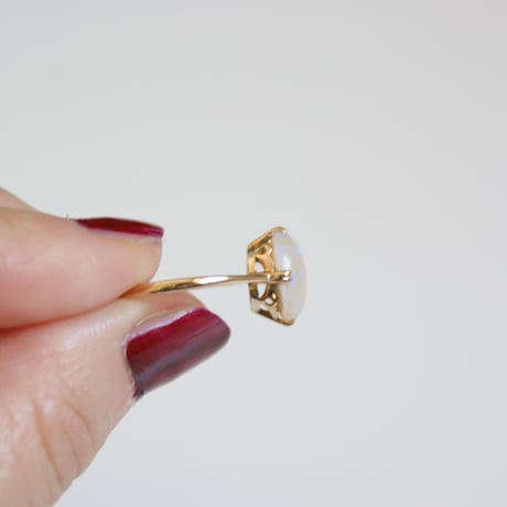 K18YG ホワイトミルクオパール 和リング指輪 / ヴィンテージジュエリー・アクセサリー