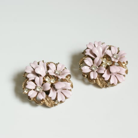 TRIFARIトリファリ Fleurette アルフレッド・フィリップ ピンク エナメル フラワー イヤリング/ ヴィンテージ・コスチュームジュエリー