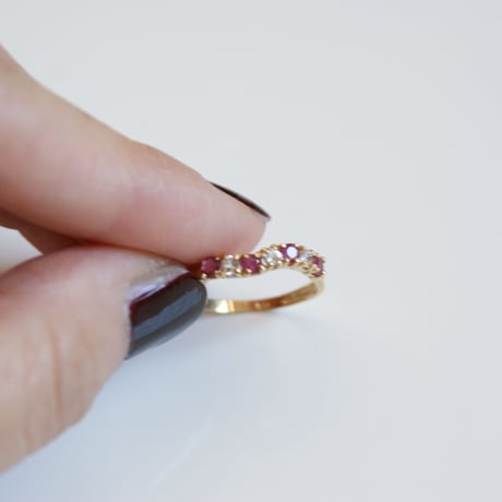 K18YG ルビー ダイヤモンド ウェーブ リング指輪 / ヴィンテージジュエリー・アクセサリー