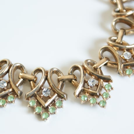 TRIFARIトリファリ /アルフレッド・フィリップ/ライムグリーン ラインストーン  ネックレス＆イヤリングセット/ ヴィンテージ・コスチュームジュエリー