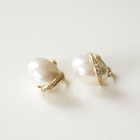 オーバル パール ラインストーン イヤリング / ヴィンテージアクセサリー