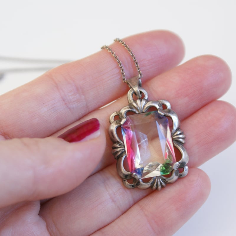 イギリス買付】 アイリスガラス シルバー830 ネックレス/ ヴィンテージ