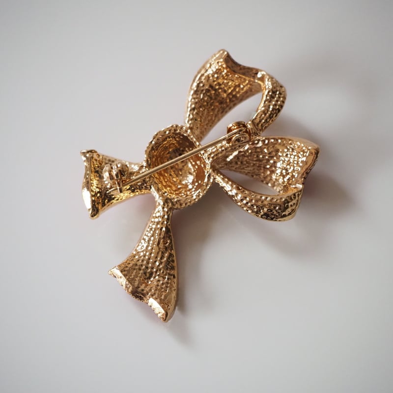 レッド ホワイトドット クリスマス リボン ブローチ / ヴィンテージ