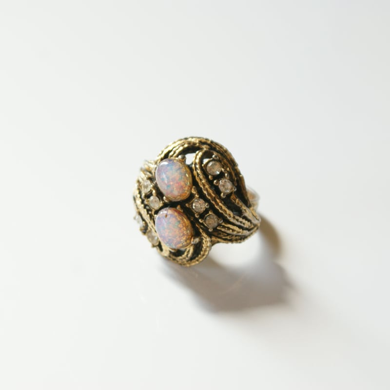 チェコガラス オパール ラインストーン リング指輪 / ヴィンテージ