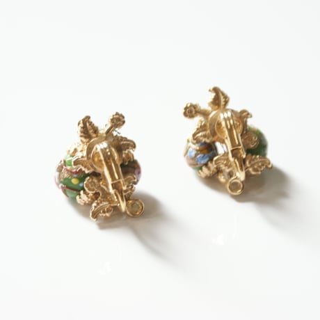 Special price【スペシャル プライス】ローズ薔薇 グリーン ガラス イヤリング/ ヴィンテージジュエリー・アクセサリー
