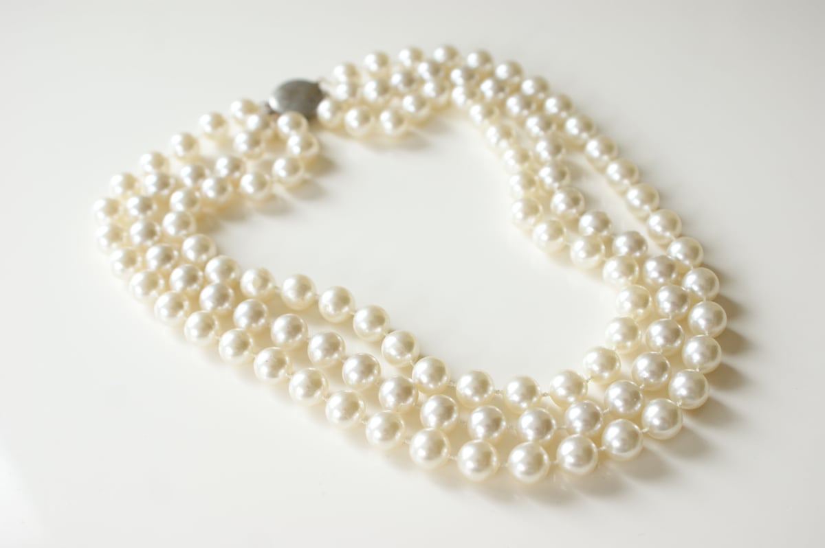 14K 淡水パール　3連ネックレス　ヴィンテージ 淡水パール 3連 ネックレス ゴールド マンテル ネックレス