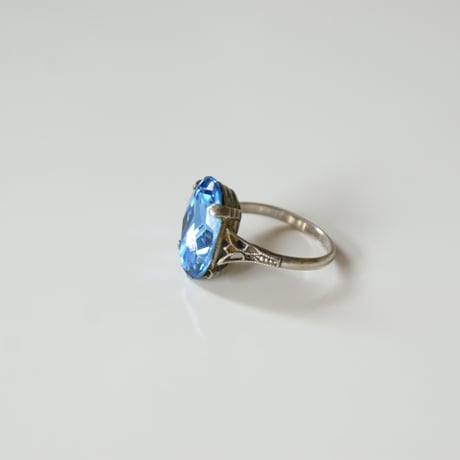 STERLING スターリングシルバー オーバルブルーガラスストーン  指輪リング / ヴィンテージジュエリー・アクセサリー