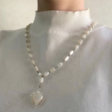 ベツレヘムパール 白蝶貝 シェル  透かし  ハート ネックレス/ ヴィンテージ・アンティークジュエリー